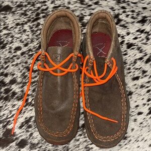 Twisted X Brown Moccasins with Orange Laces